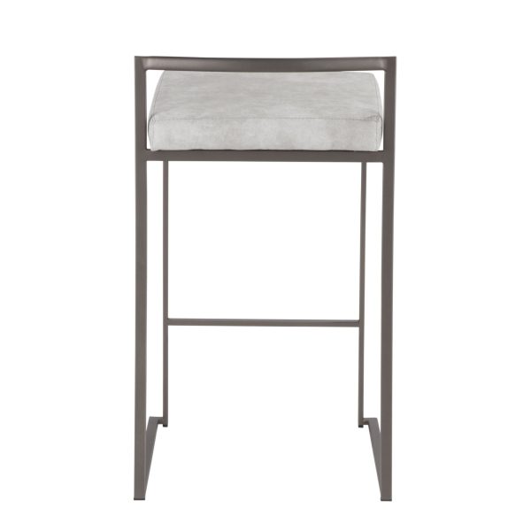 Fuji Antique Industrial Light Grey Cowboy Fabric Counter Stools Set of 2 7