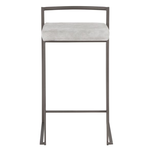 Fuji Antique Industrial Light Grey Cowboy Fabric Counter Stools Set of 2 8