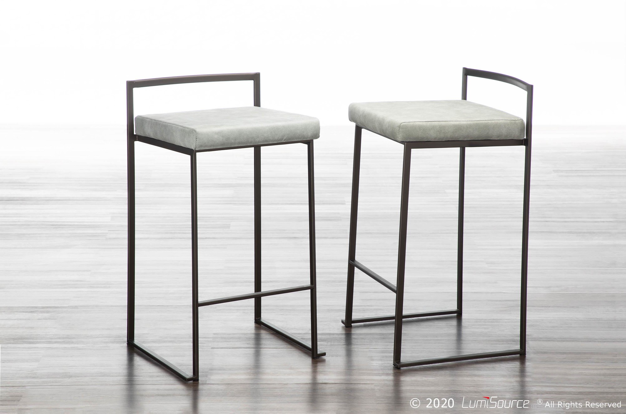 Fuji Antique Industrial Light Grey Cowboy Fabric Counter Stools (Set of 2) 1 Fuji Antique Industrial Light Grey Cowboy Fabric Counter Stools (Set of 2)
