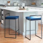 Fuji Black Contemporary Blue Velvet Stackable Counter Stools (Set of 2)