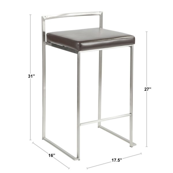 Fuji Black Contemporary Blue Velvet Stackable Counter Stools Set of 2 12