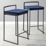 Fuji Black Contemporary Blue Velvet Stackable Counter Stools (Set of 2)