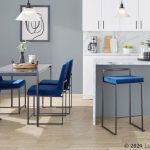 Fuji Black Contemporary Blue Velvet Stackable Counter Stools (Set of 2)