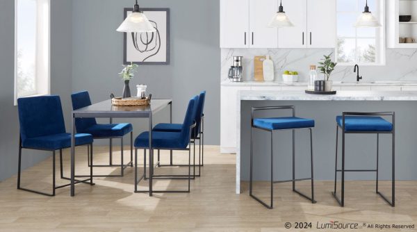Fuji Black Contemporary Blue Velvet Stackable Counter Stools Set of 2 4