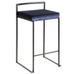 Fuji Black Contemporary Blue Velvet Stackable Counter Stools (Set of 2)