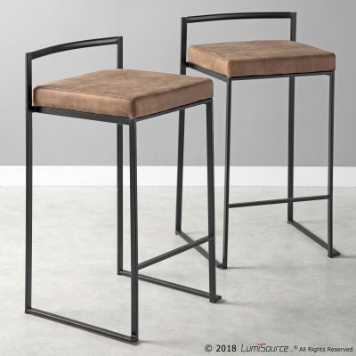 Fuji Black Contemporary Stackable Counter Stools Brown Cowboy Fabric (Set of 2)