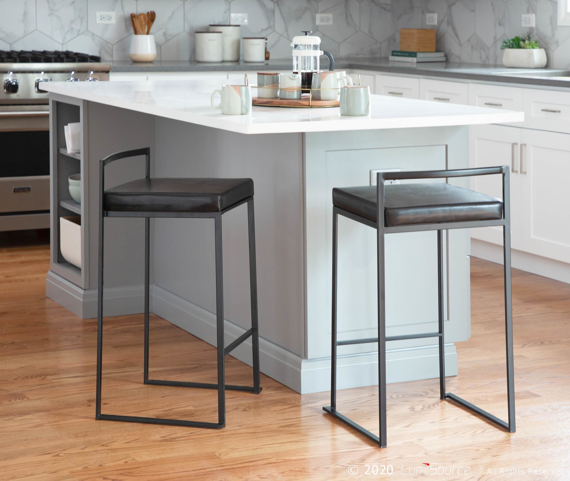 Fuji Black Contemporary Stackable Counter Stools (Set of 2) 2 Fuji Black Contemporary Stackable Counter Stools (Set of 2) - Image 2