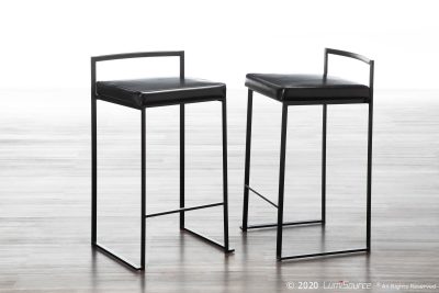 Fuji Black Contemporary Stackable Counter Stools (Set of 2)