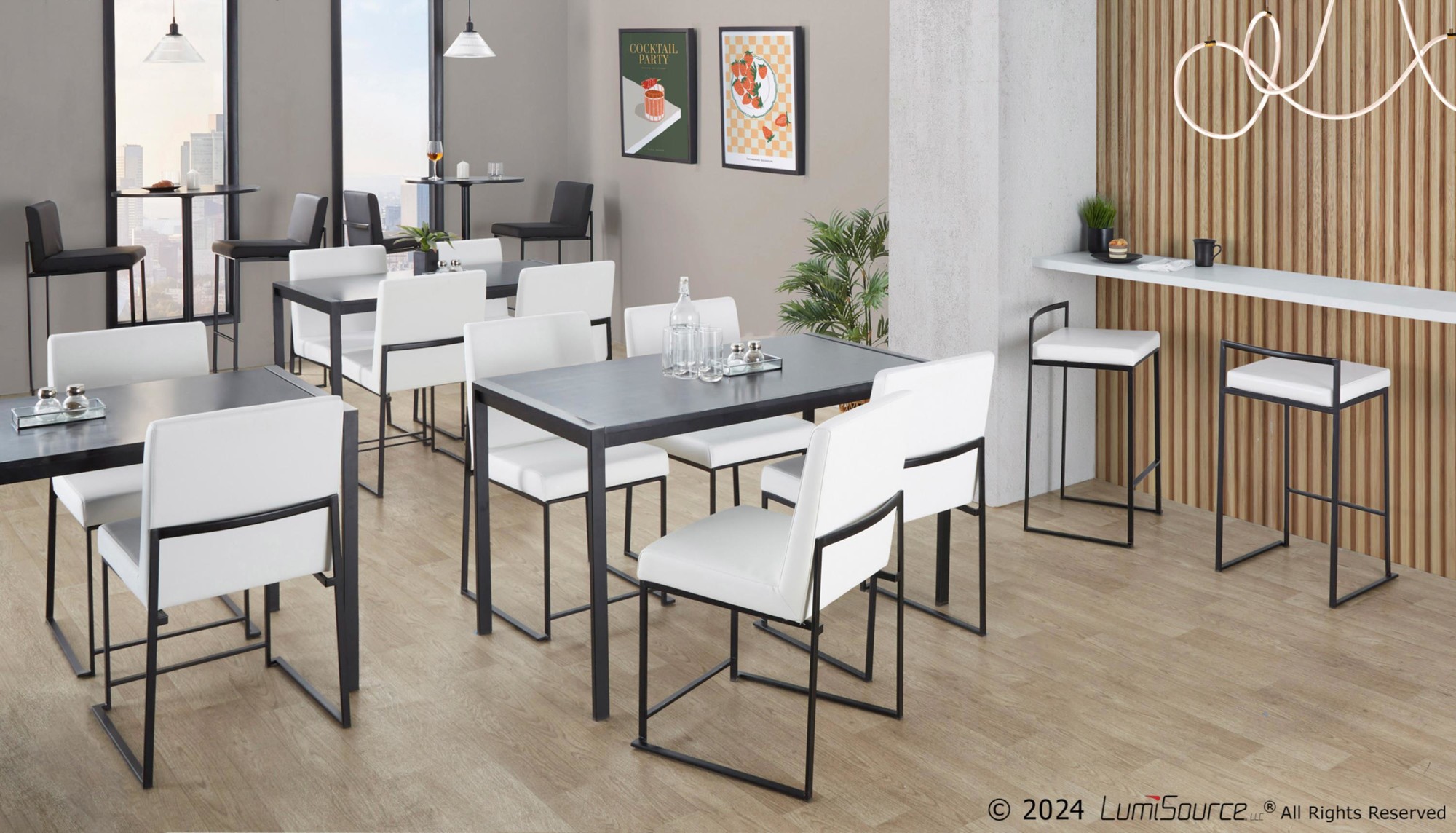 Fuji Black Contemporary Stackable Counter Stools White Faux Leather (Set of 2) 3 Fuji Black Contemporary Stackable Counter Stools White Faux Leather (Set of 2) - Image 3