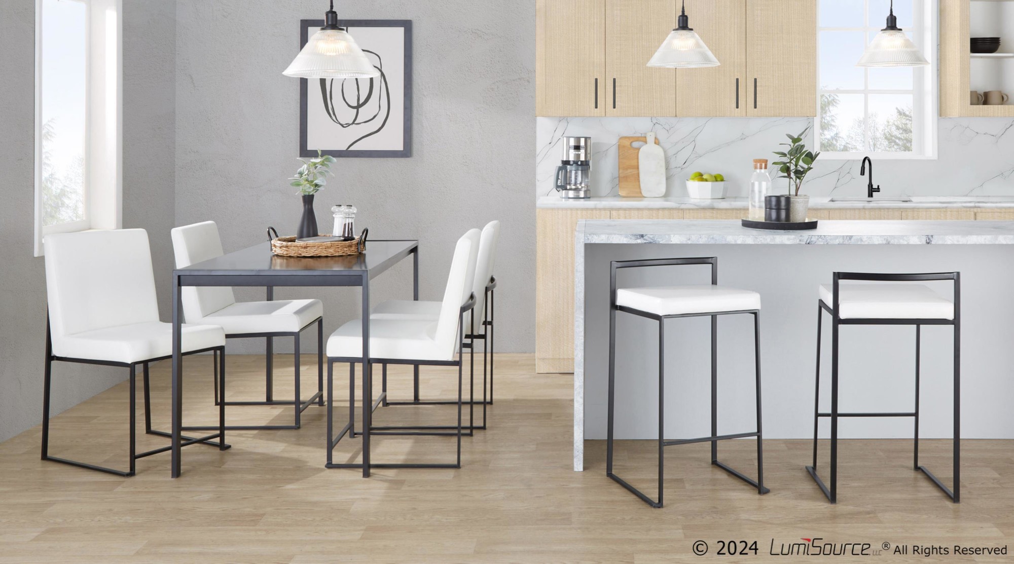 Fuji Black Contemporary Stackable Counter Stools White Faux Leather (Set of 2) 5 Fuji Black Contemporary Stackable Counter Stools White Faux Leather (Set of 2) - Image 5