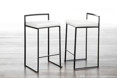 Fuji Black Contemporary Stackable Counter Stools White Faux Leather (Set of 2)
