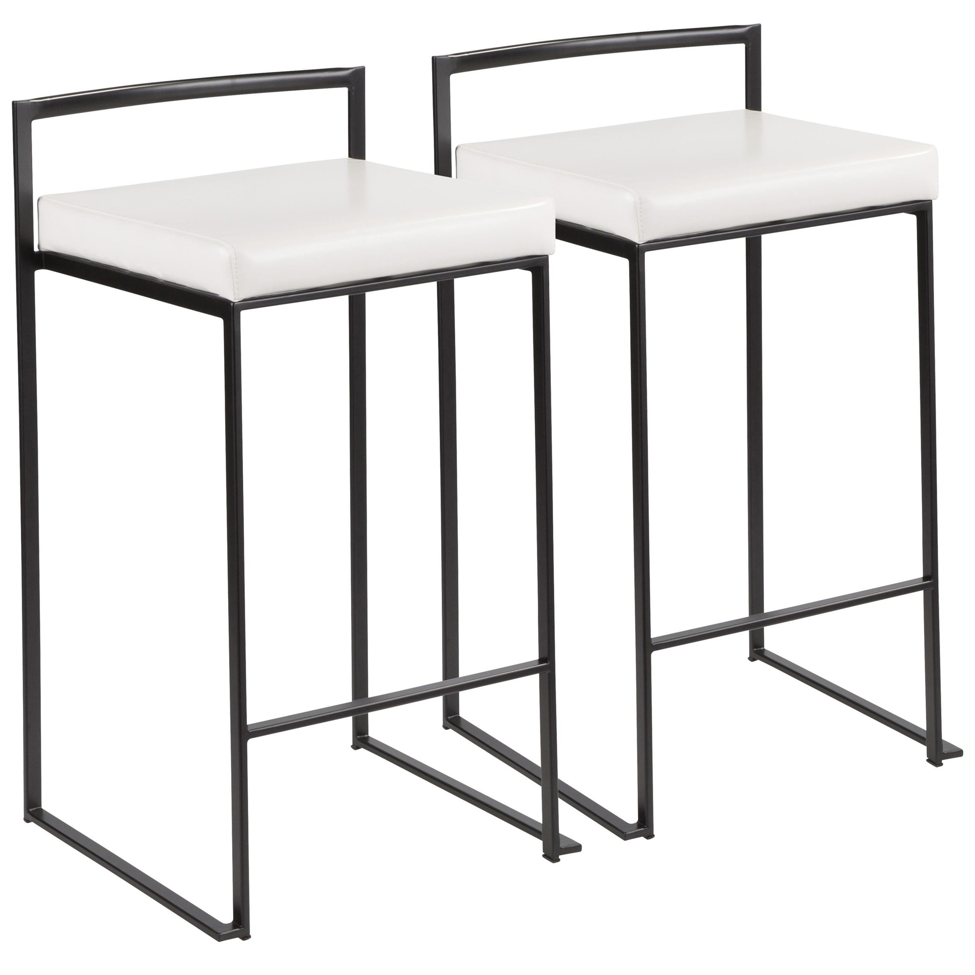 Fuji Black Contemporary Stackable Counter Stools White Faux Leather (Set of 2) 6 Fuji Black Contemporary Stackable Counter Stools White Faux Leather (Set of 2) - Image 6