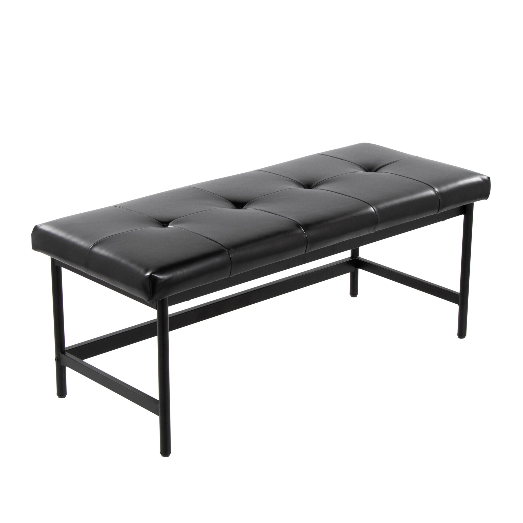 Fuji Black Faux Leather Contemporary Bench Black Metal Frame 3 Fuji Black Faux Leather Contemporary Bench Black Metal Frame - Image 3