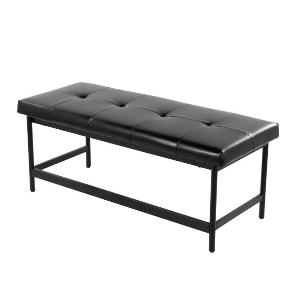 Fuji Black Faux Leather Contemporary Bench Black Metal Frame 4