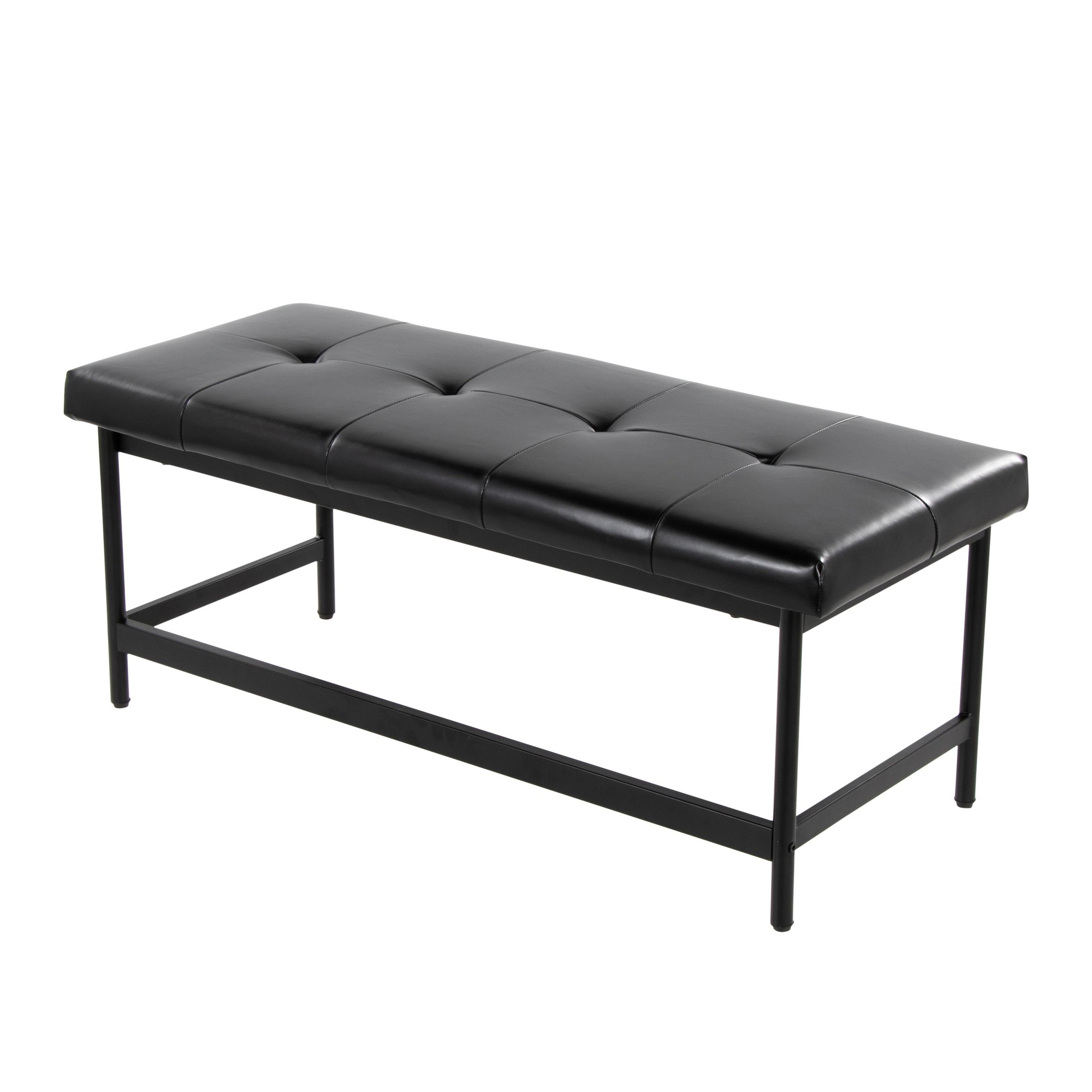 Fuji Black Faux Leather Contemporary Bench Black Metal Frame 5 Fuji Black Faux Leather Contemporary Bench Black Metal Frame - Image 5