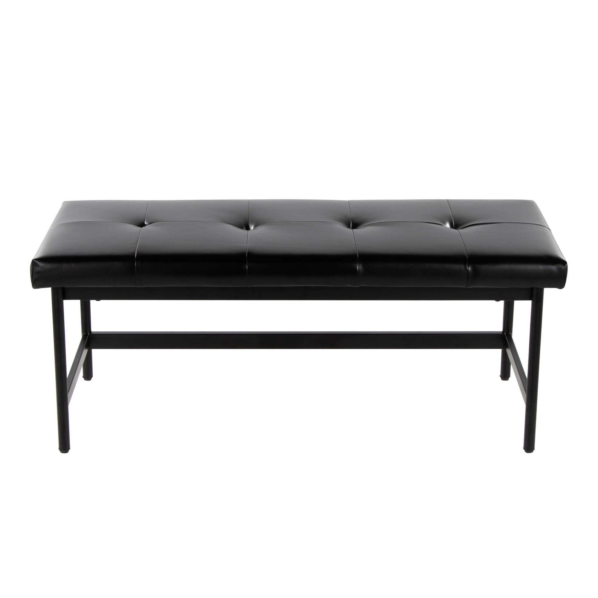 Fuji Black Faux Leather Contemporary Bench Black Metal Frame 7 Fuji Black Faux Leather Contemporary Bench Black Metal Frame - Image 7