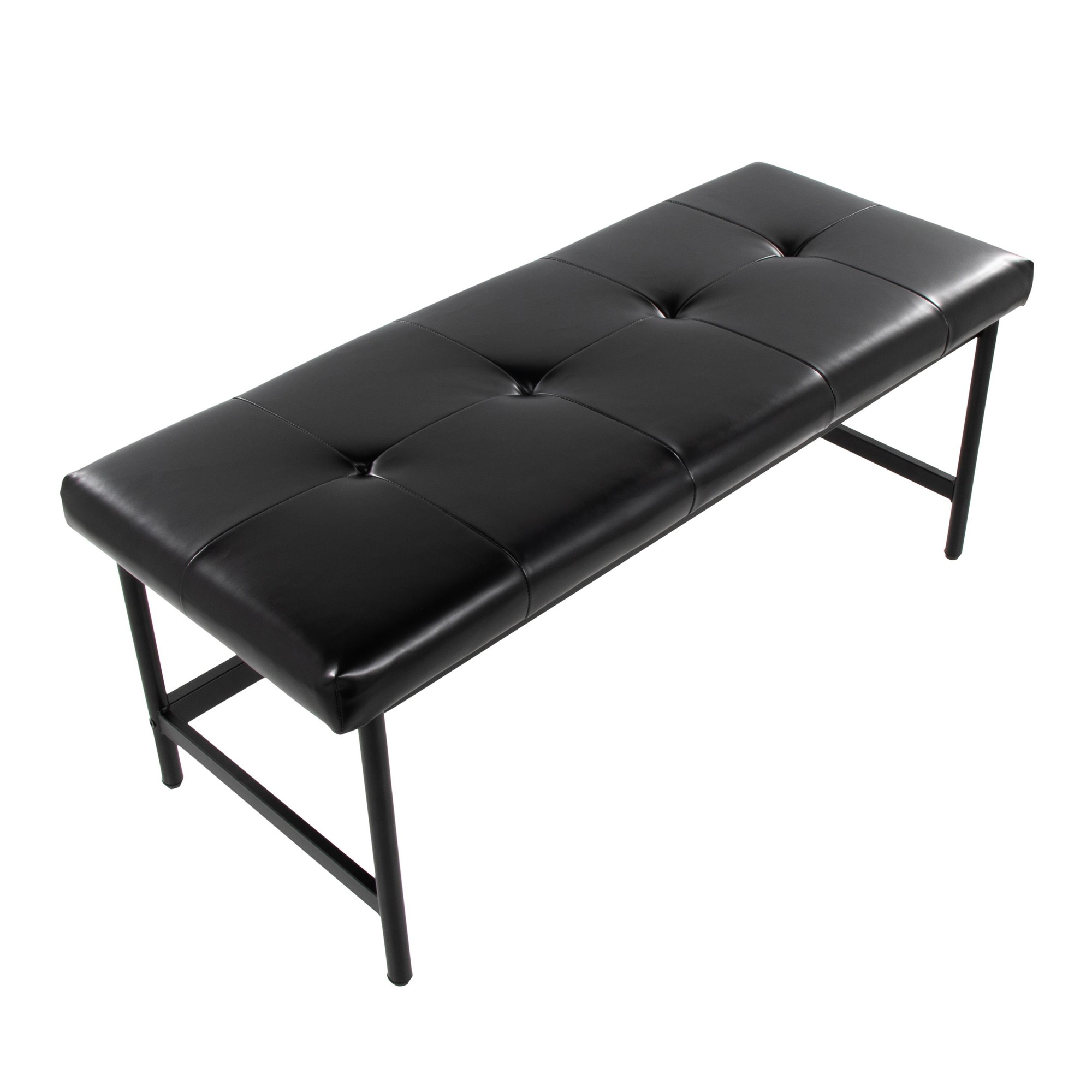 Fuji Black Faux Leather Contemporary Bench Black Metal Frame 8 Fuji Black Faux Leather Contemporary Bench Black Metal Frame - Image 8