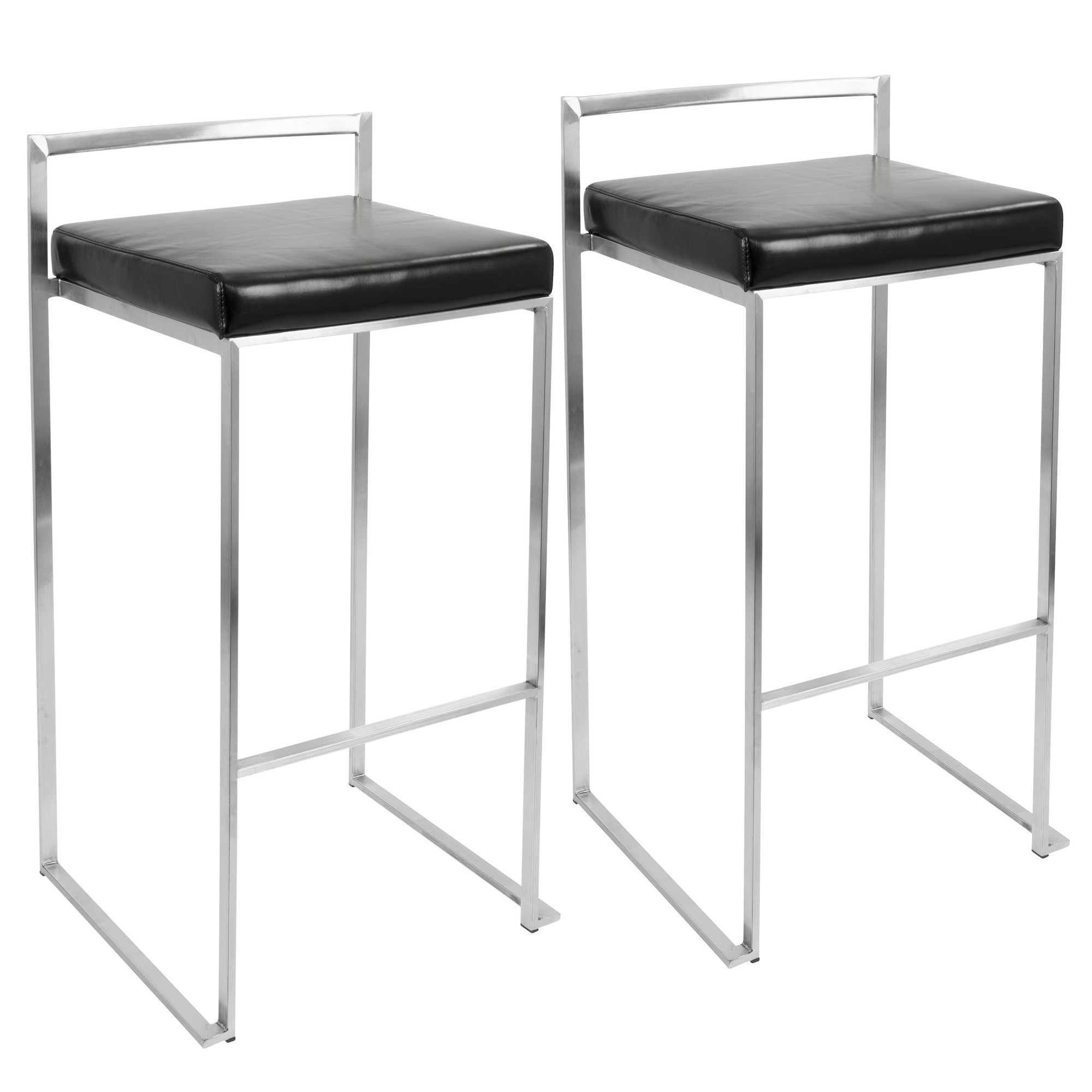 Fuji Black Faux Leather Contemporary Stackable Barstool 30-Inch (Set of 2) 5 Fuji Black Faux Leather Contemporary Stackable Barstool 30-Inch (Set of 2) - Image 5