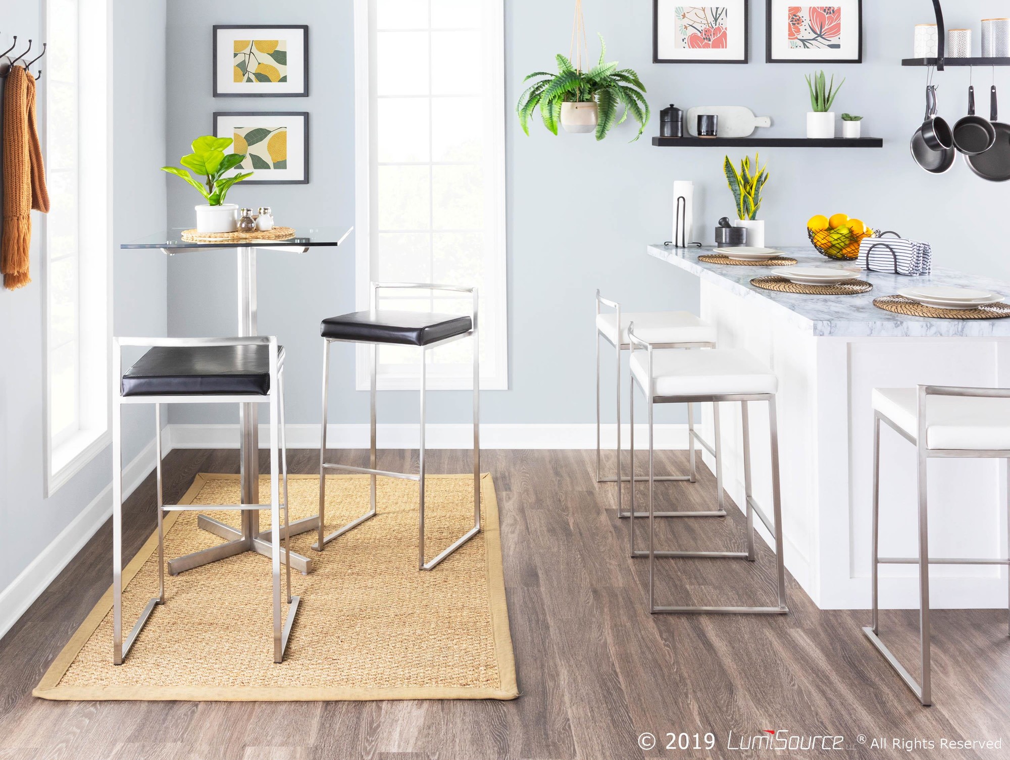 Fuji Black Faux Leather Contemporary Stackable Barstool 30-Inch (Set of 2) 1 Fuji Black Faux Leather Contemporary Stackable Barstool 30-Inch (Set of 2)