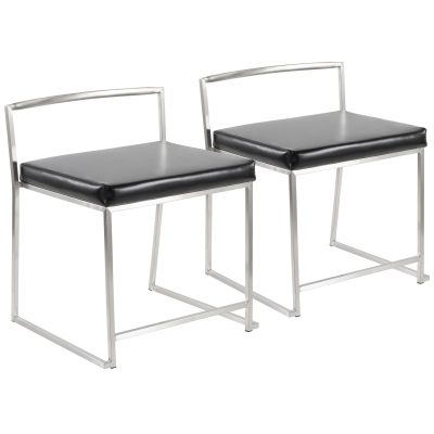 Fuji Black Faux Leather Contemporary Stackable Dining Chairs (Set of 2)