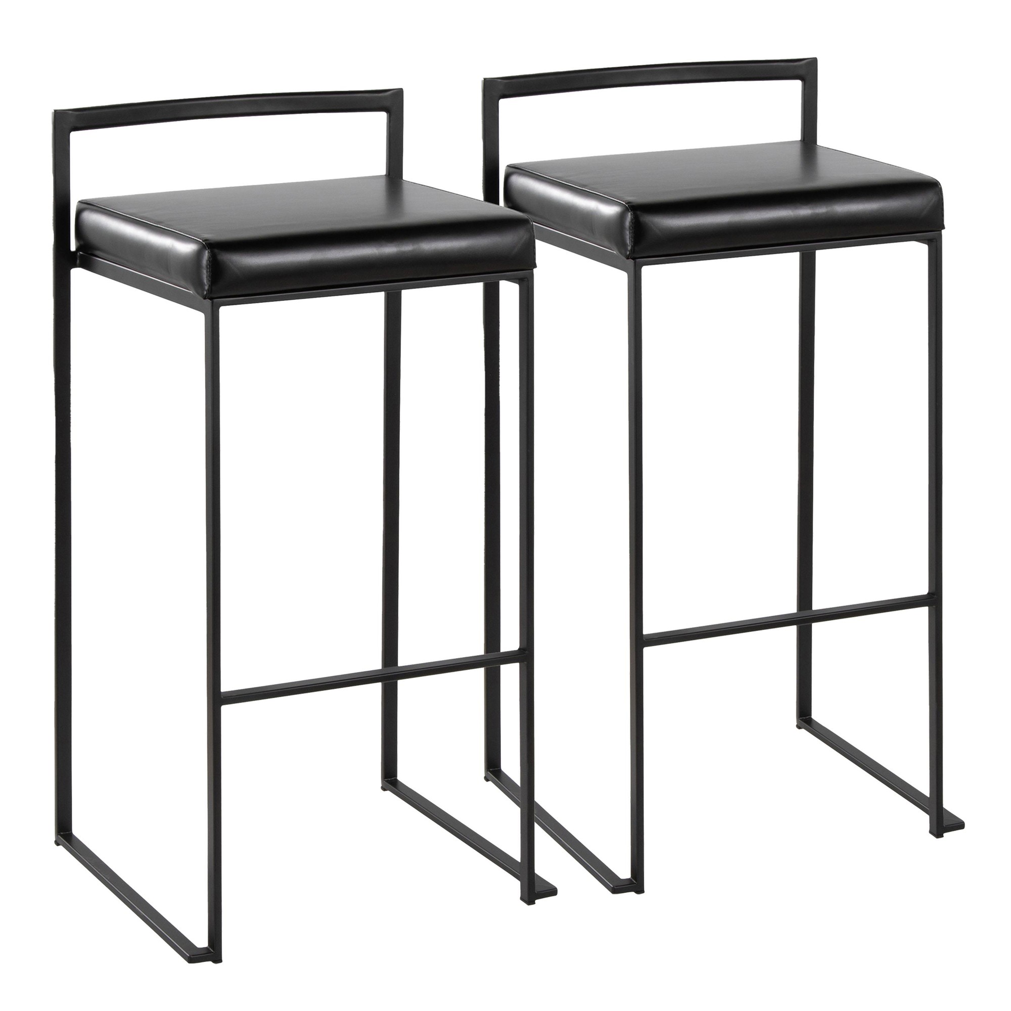 Fuji Black Metal Black Faux Leather Contemporary Barstools (Set of 2) 2 Fuji Black Metal Black Faux Leather Contemporary Barstools (Set of 2) - Image 2