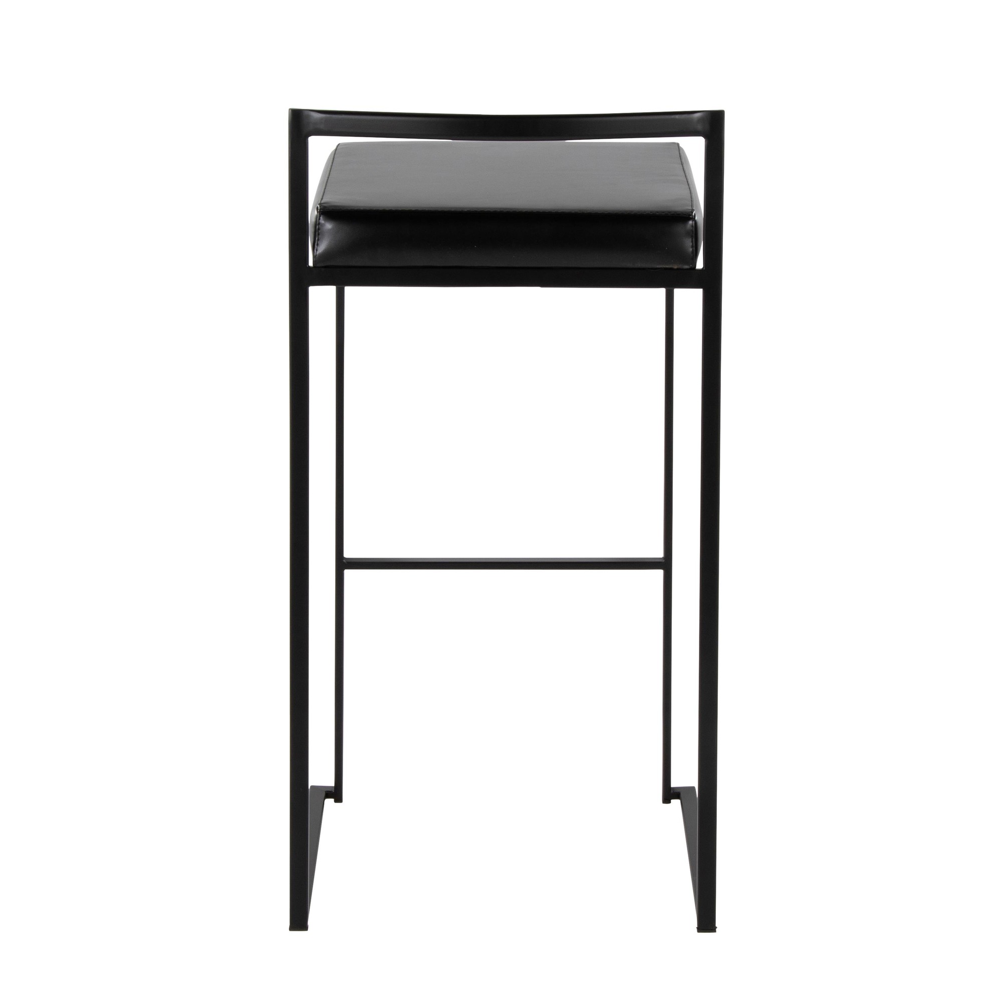 Fuji Black Metal Black Faux Leather Contemporary Barstools (Set of 2) 6 Fuji Black Metal Black Faux Leather Contemporary Barstools (Set of 2) - Image 6