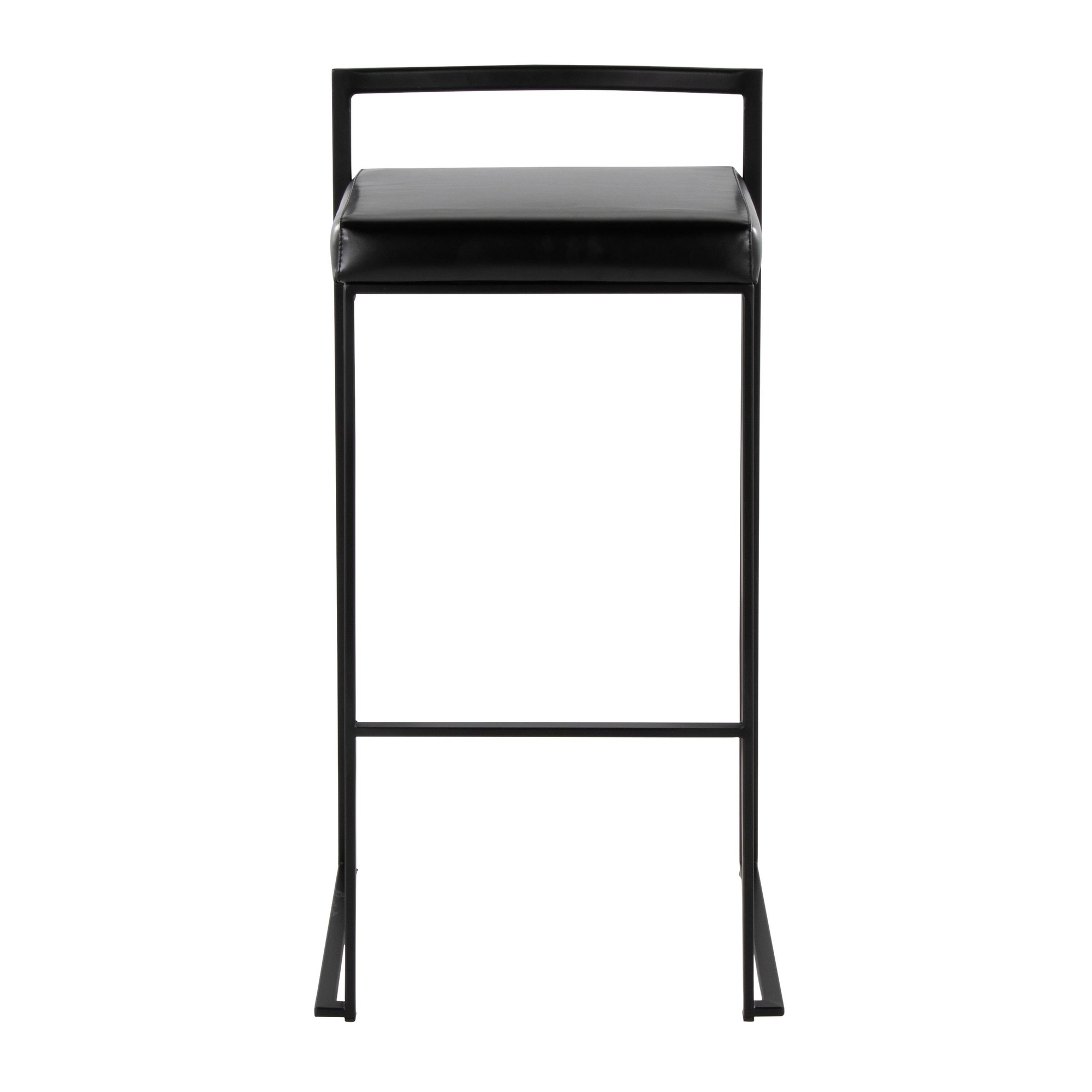 Fuji Black Metal Black Faux Leather Contemporary Barstools (Set of 2) 7 Fuji Black Metal Black Faux Leather Contemporary Barstools (Set of 2) - Image 7