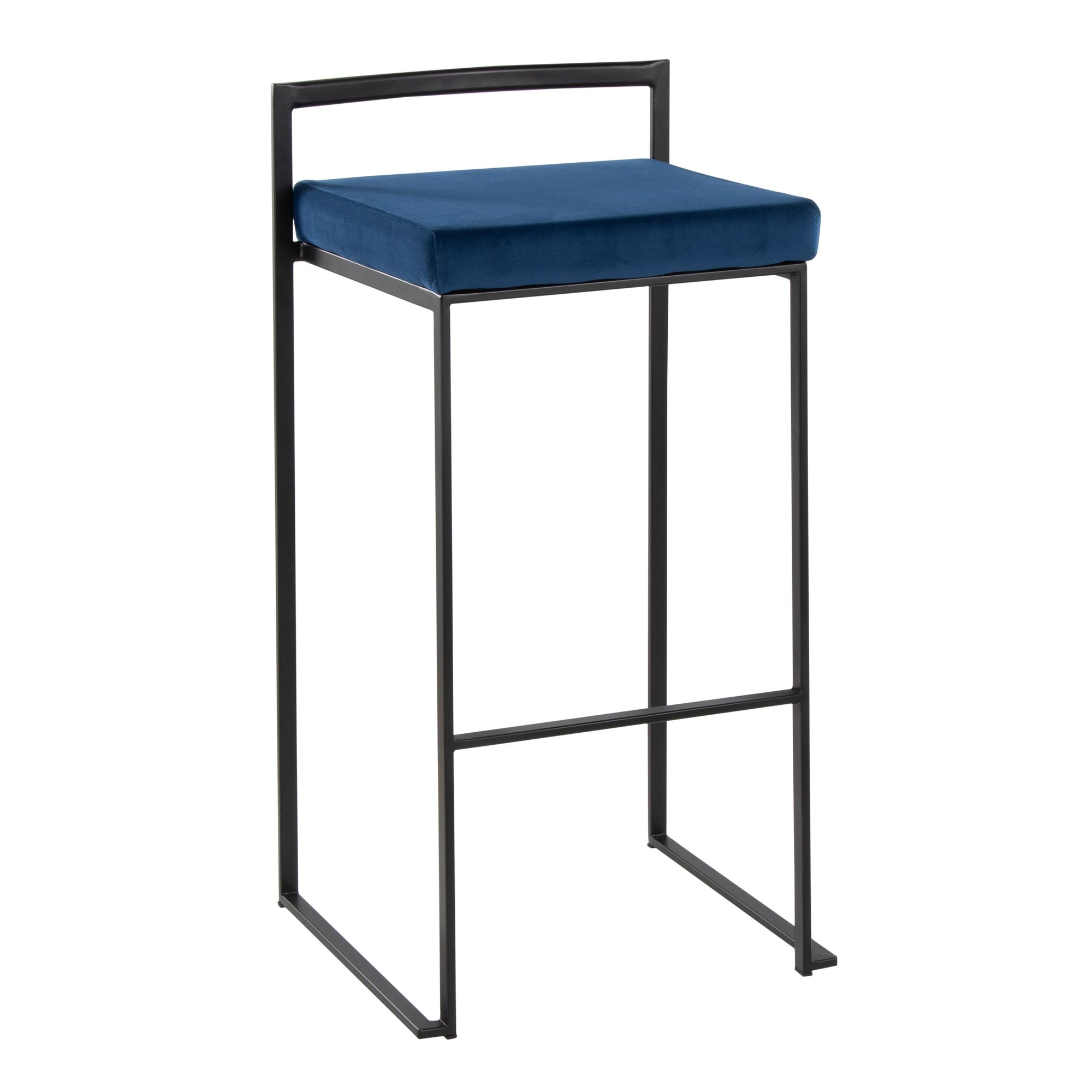 Fuji Black Metal Blue Velvet Contemporary Stackable Barstools (Set of 2) 3 Fuji Black Metal Blue Velvet Contemporary Stackable Barstools (Set of 2) - Image 3