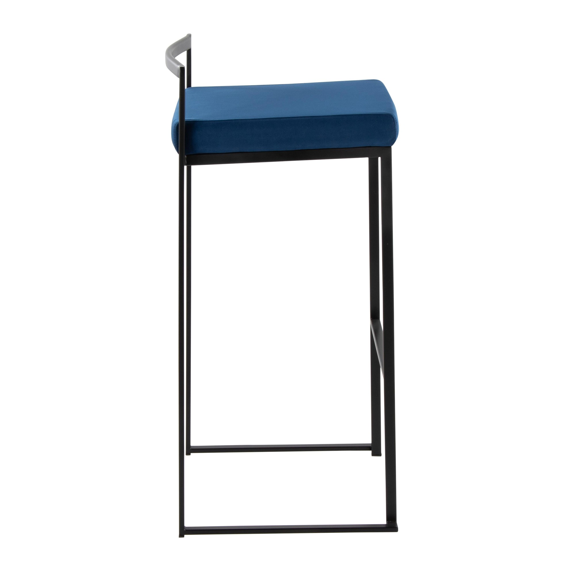 Fuji Black Metal Blue Velvet Contemporary Stackable Barstools (Set of 2) 4 Fuji Black Metal Blue Velvet Contemporary Stackable Barstools (Set of 2) - Image 4
