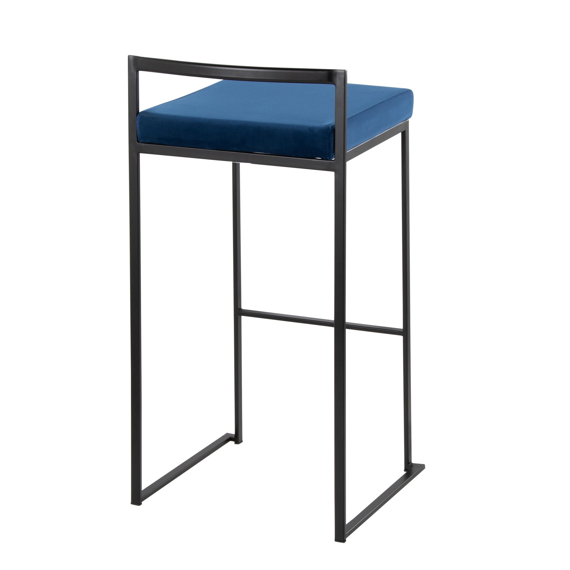 Fuji Black Metal Blue Velvet Contemporary Stackable Barstools (Set of 2) 5 Fuji Black Metal Blue Velvet Contemporary Stackable Barstools (Set of 2) - Image 5
