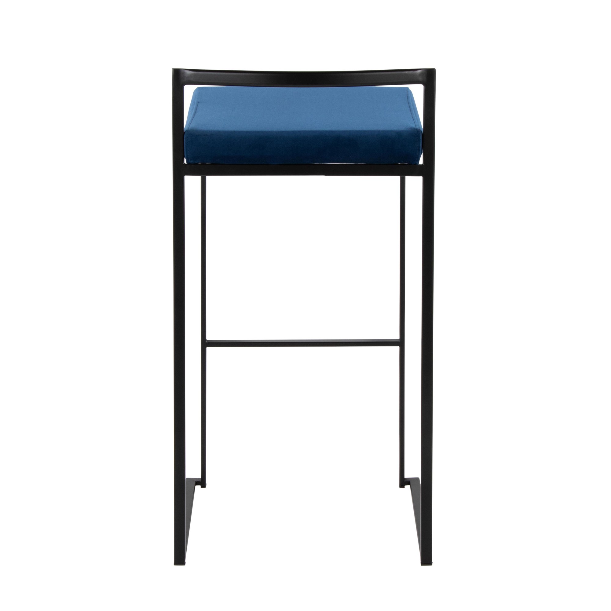 Fuji Black Metal Blue Velvet Contemporary Stackable Barstools (Set of 2) 6 Fuji Black Metal Blue Velvet Contemporary Stackable Barstools (Set of 2) - Image 6