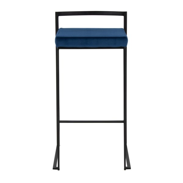 Fuji Black Metal Blue Velvet Contemporary Stackable Barstools Set of 2 6