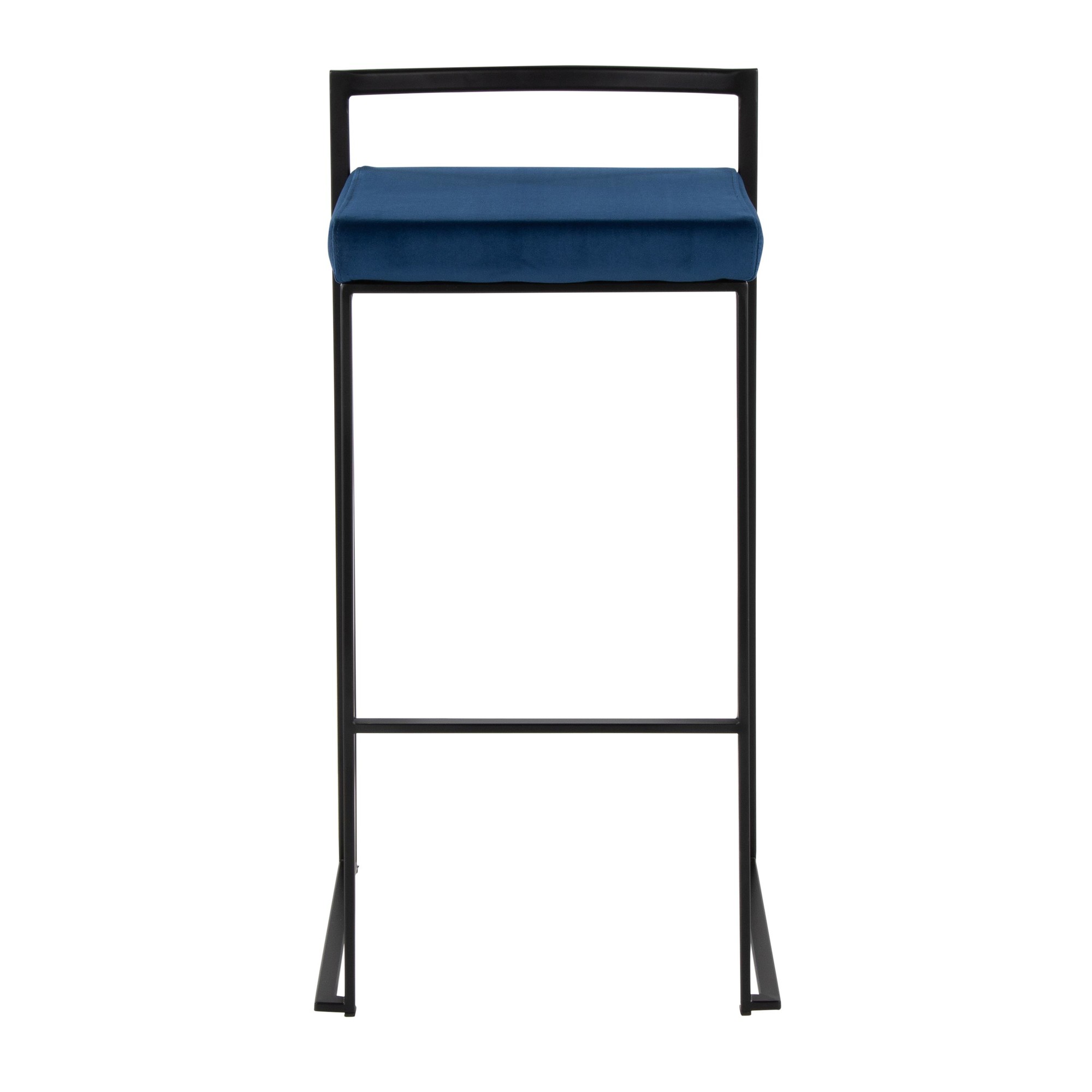 Fuji Black Metal Blue Velvet Contemporary Stackable Barstools (Set of 2) 7 Fuji Black Metal Blue Velvet Contemporary Stackable Barstools (Set of 2) - Image 7