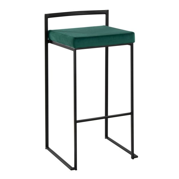 Fuji Black Metal Green Velvet Contemporary Stackable Barstools Set of 2 2
