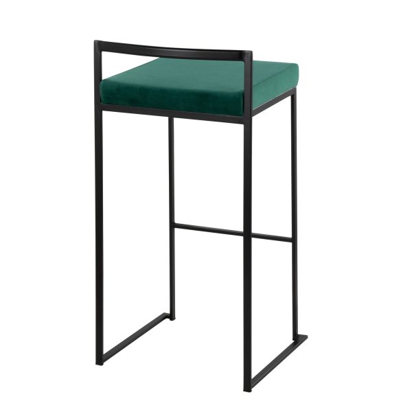 Fuji Black Metal Green Velvet Contemporary Stackable Barstools Set of 2 4