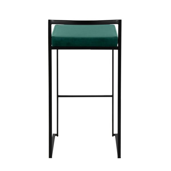 Fuji Black Metal Green Velvet Contemporary Stackable Barstools Set of 2 5