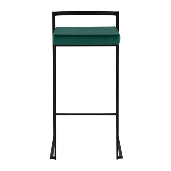 Fuji Black Metal Green Velvet Contemporary Stackable Barstools Set of 2 6