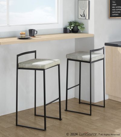 Fuji Black Metal Light Grey Cowboy Contemporary Stackable Barstools (Set of 2)