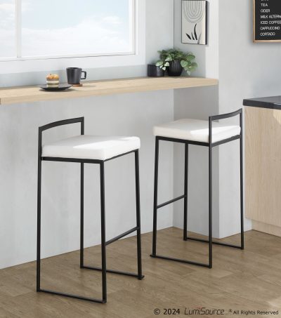 Fuji Black Metal White Velvet Contemporary Stackable Barstools (Set of 2)