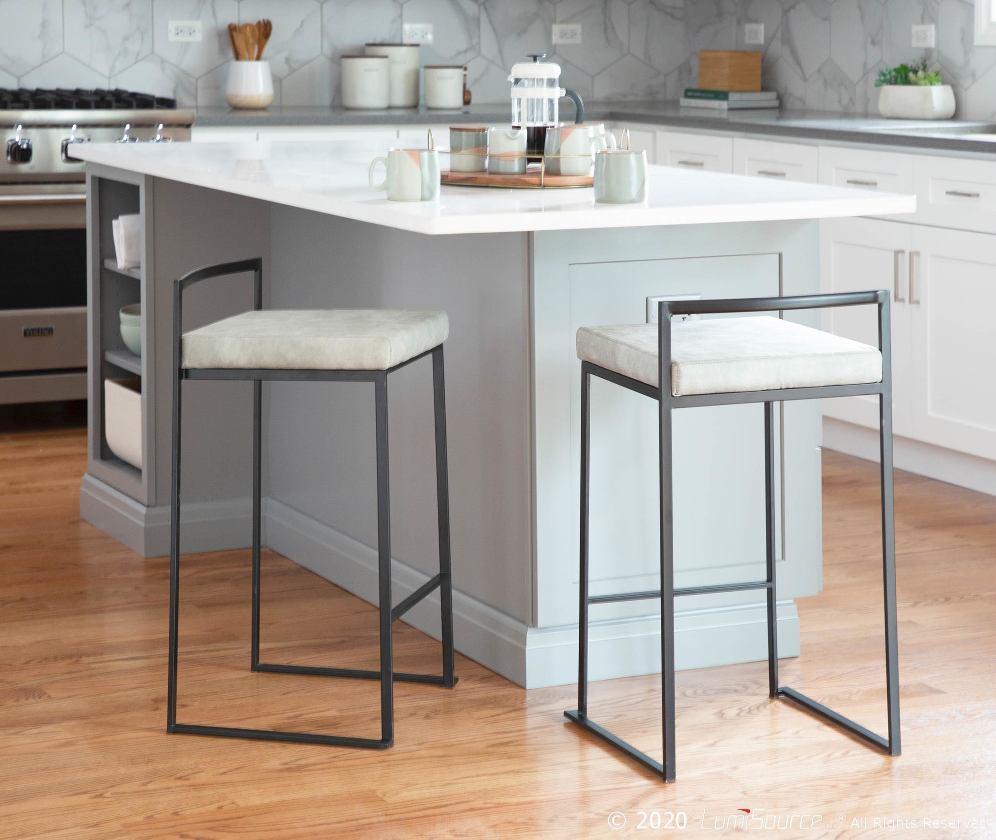 Fuji Black Stackable Cowboy Fabric Contemporary Counter Stool (Set of 2) 2 Fuji Black Stackable Cowboy Fabric Contemporary Counter Stool (Set of 2) - Image 2