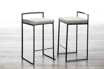 Fuji Black Stackable Cowboy Fabric Contemporary Counter Stool (Set of 2)