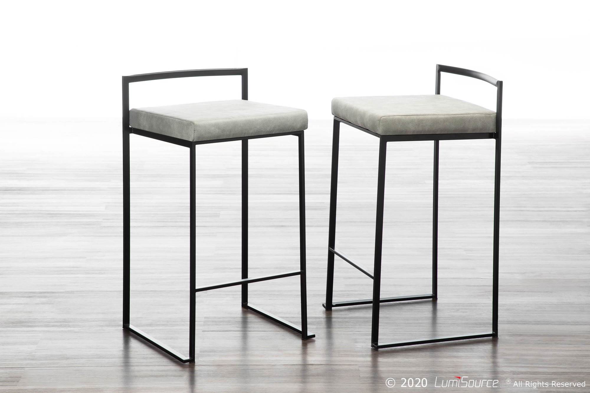 Fuji Black Stackable Cowboy Fabric Contemporary Counter Stool (Set of 2) 1 Fuji Black Stackable Cowboy Fabric Contemporary Counter Stool (Set of 2)