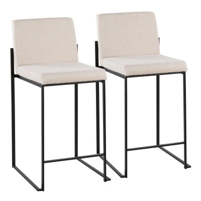 Fuji Black Steel Beige Fabric Contemporary Counter Stools (Set of 2)