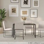 Fuji Black Steel Beige Fabric High-Back Dining Chairs (Set of 2)