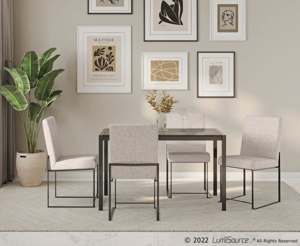 Fuji Black Steel Beige Fabric High Back Dining Chairs Set of 2 1