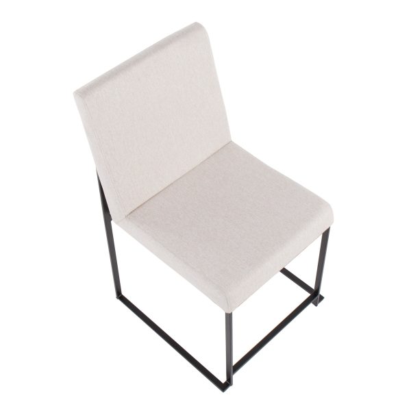 Fuji Black Steel Beige Fabric High Back Dining Chairs Set of 2 10
