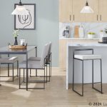 Fuji Black Steel Beige Fabric High-Back Dining Chairs (Set of 2)