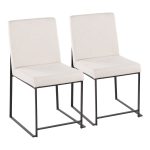 Fuji Black Steel Beige Fabric High-Back Dining Chairs (Set of 2)