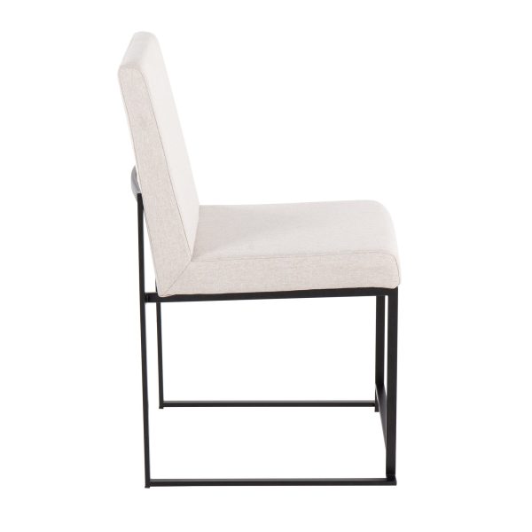 Fuji Black Steel Beige Fabric High Back Dining Chairs Set of 2 6
