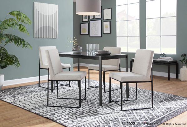 Fuji Black Steel Beige Fabric High Back Dining Chairs Set of 2